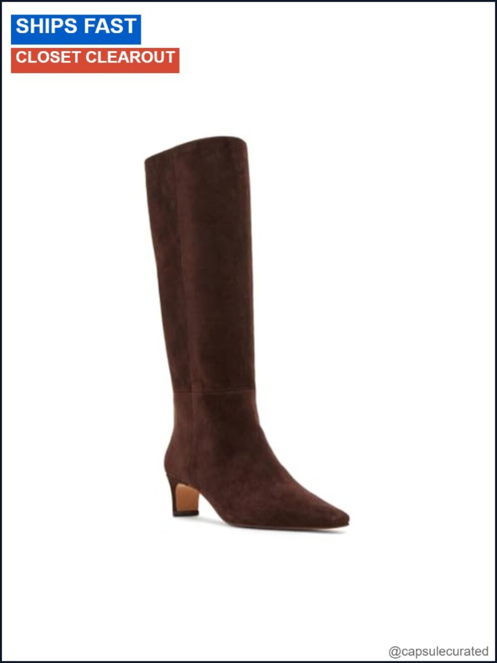 Pointed Toe Knee High Suede Boots Kitten Heel Pull On
